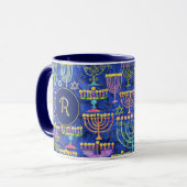 Chic Blue Gold Menorah Star von David Hanukkah Tasse (Vorderseite Links)