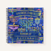 Chic Blue Gold Menorah Star von David Recipe Notizblock (Vorderseite)