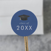 Chic Blue Grad Cap Class 2025 Abschluss Runder Aufkleber