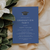 Chic Blue Grad Cap Graduation Party Einladung