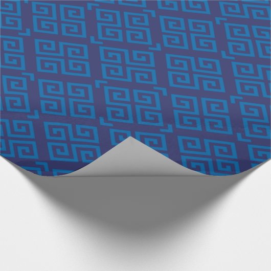 Chic Blue Greek Schlüssel geometrische Muster mono Geschenkpapier (Ecke)