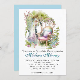 Chic Blue & Green Floral Garden Sessel Baby Dusche Einladung