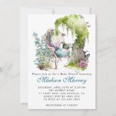 Chic Blue & Green Floral Garden Sessel Baby Dusche Einladung (Vorderseite)