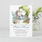 Chic Blue & Green Floral Garden Sessel Baby Dusche Einladung (Stehend Vorderseite)