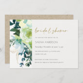 Chic Blue Green Floral Leafy Brautparty laden Dankeskarte (Vorne/Hinten)