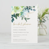 Chic Blue Green Floral Leafy Brautparty laden Dankeskarte (Stehend Vorderseite)