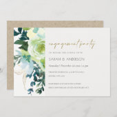 Chic Blue Green Floral Leafy Verlobung laden Dankeskarte (Vorne/Hinten)