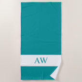 Chic Blue Green White Mit Monogramm Strandtuch (Vorderseite)