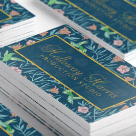 Chic Blue Hummingbird und Blume Muster Visitenkarte