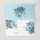 Chic Blue Hydrangea Blumentisch Platzkarte (Außenseite Aufgefaltet)