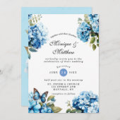 Chic Blue Hydrangea Butterfly Hochzeit Einladung (Vorne/Hinten)