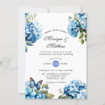 Chic Blue Hydrangea Butterfly Hochzeit Einladung