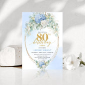 Chic Blue Hydrangea Eucalyptus 80th Birthday Invit Einladung