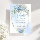 Chic Blue Hydrangea Eucalyptus Gold 16th Birthday Einladung