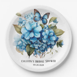 Chic Blue Hydrangea Floral Butterfly Brautparty Pappteller