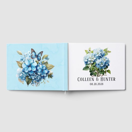 Chic Blue Hydrangea Floral Wedding Gästebuch (Voll)