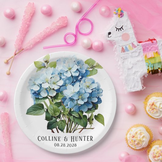 Chic Blue Hydrangea Floral Wedding Pappteller (Party)