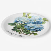 Chic Blue Hydrangea Floral Wedding Pappteller (Schrägansicht)