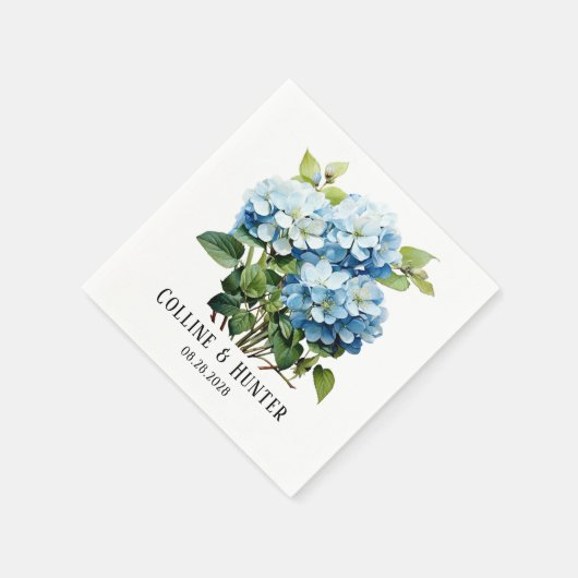 Chic Blue Hydrangea Floral Wedding Serviette (Ecke)