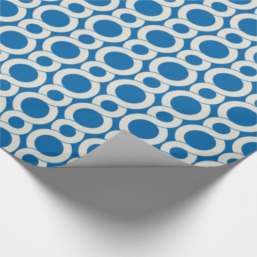 Chic blue interlocking pattern monogram geschenkpapier (Ecke)