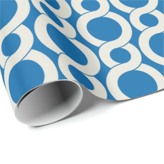 Chic blue interlocking pattern monogram geschenkpapier (Rolleneckpunkt)