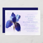 Chic Blue Iris Blume Botanical Watercolor Wedding Einladung (Vorne/Hinten)