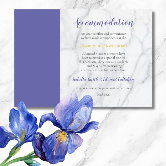 Chic Blue Irises Floral Wedding Unterkunft Encl Begleitkarte