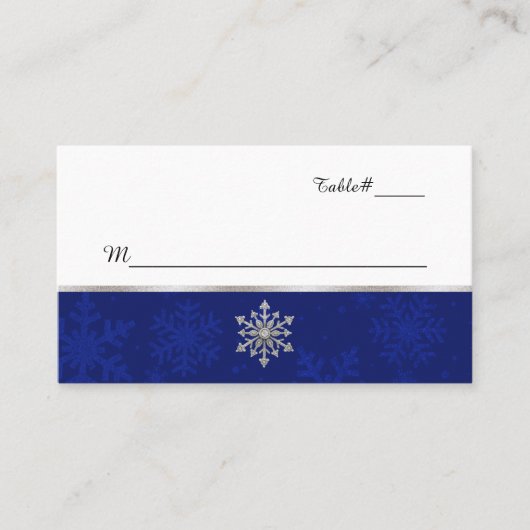 Chic Blue Jeweled Snowflake Wedding Platzkarte (Vorderseite)