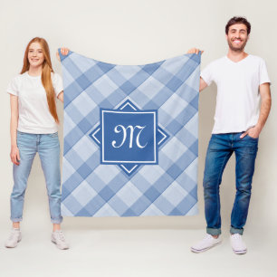 Chic Blue Kariert mit moderner Diagonal-Monogramm Fleecedecke