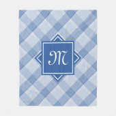 Chic Blue Kariert mit moderner Diagonal-Monogramm Fleecedecke (Vorderseite)