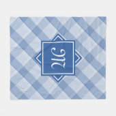 Chic Blue Kariert mit moderner Diagonal-Monogramm Fleecedecke (Vorderseite (Horizontal))