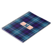 Chic Blue Kariert Tartan Coral Pink Monogram Scrip Notizblock (Linke Seite)