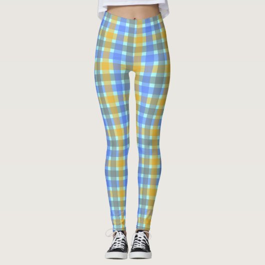 Chic Blue Karo Pattern Leggings (Vorderseite)