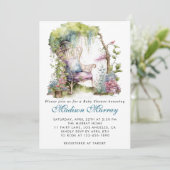 Chic Blue & Lila Floral Garden Sessel Babydusche Einladung (Stehend Vorderseite)