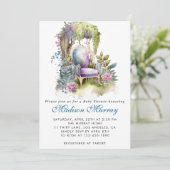 Chic Blue & Lila Floral Garden Sessel Babydusche Einladung (Stehend Vorderseite)