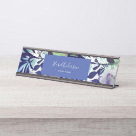 Chic Blue Lila Floral Typografie Schreibtischnamensplakette