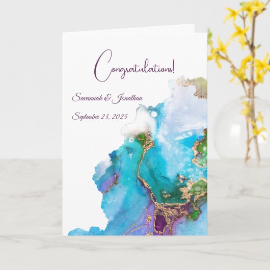 Chic Blue Lila Gold Abstrakte Hochzeit Karte (Gelbe Blume)