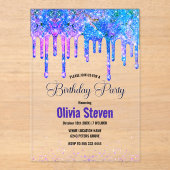 Chic blue lila ombre dripping Glitzer Geburtstag Acryleinladungen (Vorderseite)
