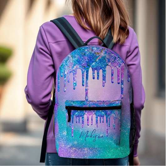 Chic blue lila ombre Glitzer Tropfen Bedruckter Rucksack