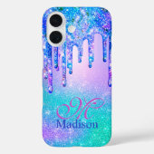Chic blue lila ombre Glitzer Tropfen monogram Case (Rückseite)