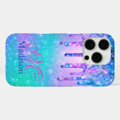 Chic blue lila ombre Glitzer Tropfen Monogramm Case-Mate iPhone Hülle (Rückseite (Horizontal))