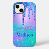 Chic blue lila ombre Glitzer Tropfen Monogramm Case-Mate iPhone Hülle (Rückseite)