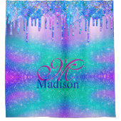 Chic blue lila ombre Glitzer Tropfen Monogramm Duschvorhang (Vorderseite)