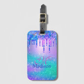 Chic blue lila ombre Glitzer Tropfen Monogramm Gepäckanhänger (Vorderseite Vertikal)