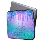 Chic blue lila ombre Glitzer Tropfen Monogramm Laptopschutzhülle (Vorderseite Links)