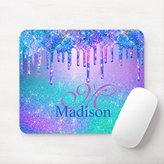 Chic blue lila ombre Glitzer Tropfen Monogramm Mousepad (Mit Mouse)