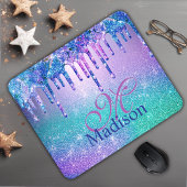 Chic blue lila ombre Glitzer Tropfen Monogramm Mousepad
