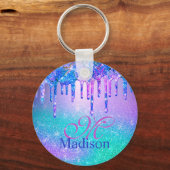 Chic blue lila ombre Glitzer Tropfen Monogramm Schlüsselanhänger (Rückseite)