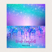 Chic blue lila ombre Glitzer Tropfen Visitenkarten (Außenseite Aufgefaltet)