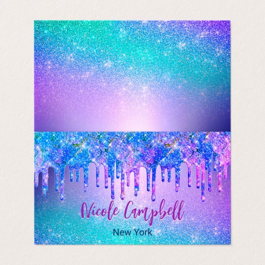 Chic blue lila ombre Glitzer Tropfen Visitenkarten (Außenseite Aufgefaltet)